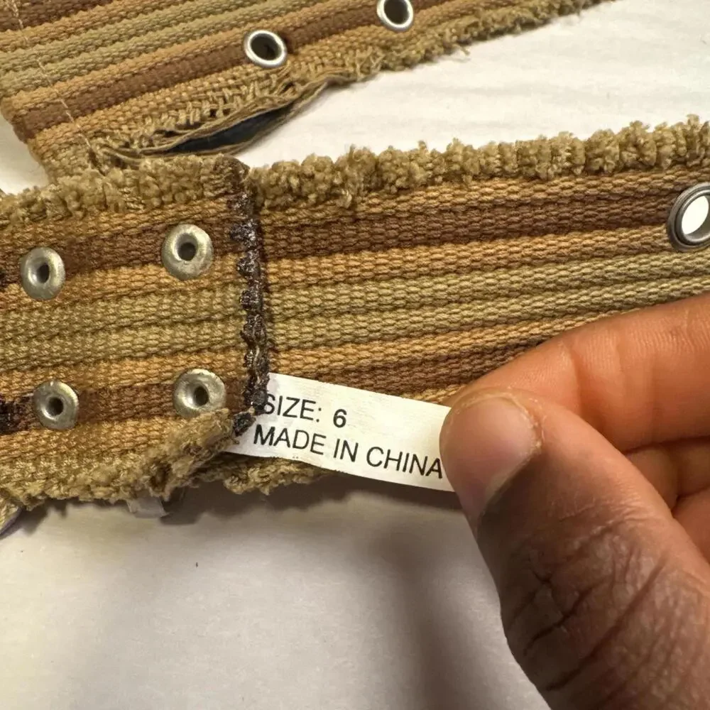 Rare‎ Vintage 00s Distressed Canvas Double Grommet Belt – size 6